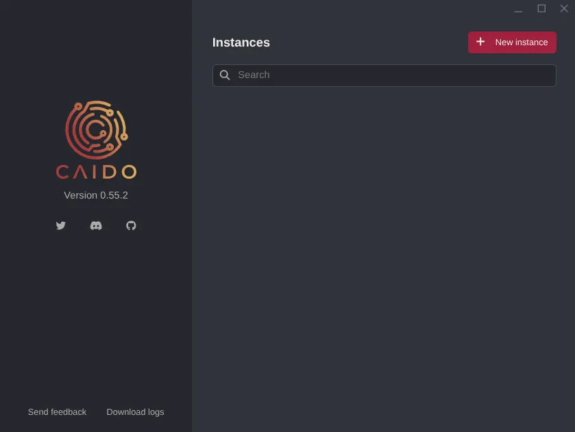 Caido instances screen