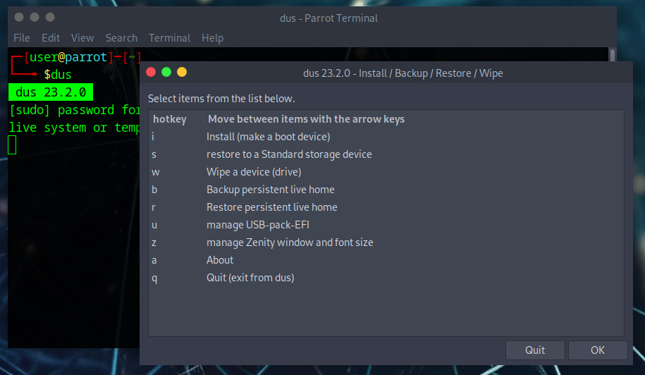 Persistent partition parrotos documentation